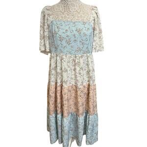 Shein Curve Cottagecore Floral Patchwork Tiered Midi Dress Sz 1X